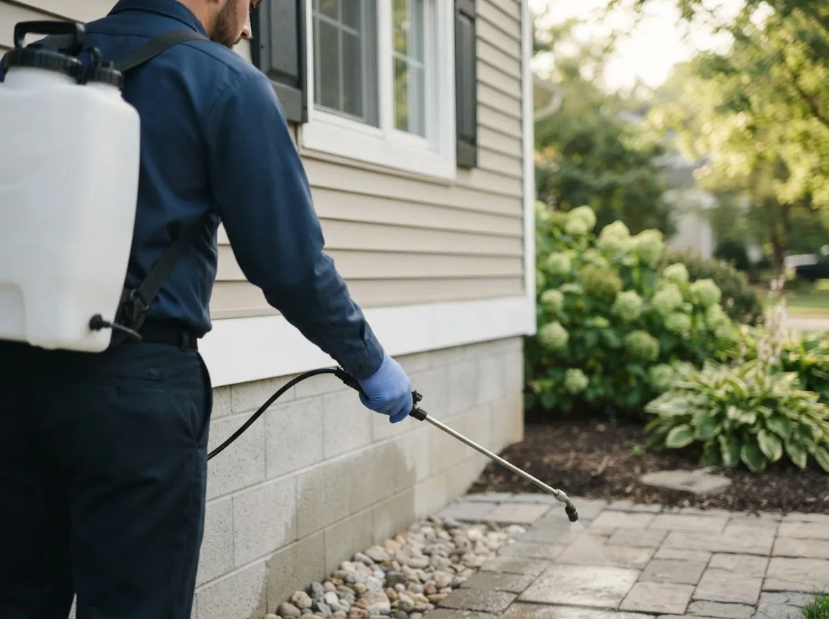 Pest control technician inspecting a home in Highland, WI